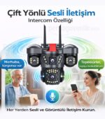 3 Lensli 6MP Full HD WiFi Güvenlik Kamerası | Hareket Takibi, Çift Yönlü Ses, Siren Alarm, IP67, 128GB Destek, V380 Pro - Görsel 2