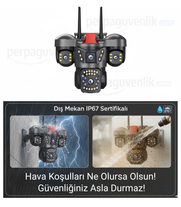 3 Lensli 6MP Full HD WiFi Güvenlik Kamerası Hareket Takibi, Çift Yönlü Ses, Siren Alarm, IP67, 128GB Destek, V380 Pro img4 perpaguvenlik.com