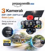 3 Kameralı 4G Güneş Enerjili Güvenlik Kamerası | Full HD, IP67, Çift Yönlü Ses, VeeSky - Görsel 2