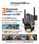 WiFi 3 Kameralı 6MP Full HD PTZ Güvenlik Kamerası | Hareket Takibi, Bildirim, Renkli Gece Görüşü, İCSee - Görsel 2
