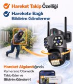WiFi 3 Kameralı 6MP Full HD PTZ Güvenlik Kamerası | Hareket Takibi, Bildirim, Renkli Gece Görüşü, İCSee - Görsel 4