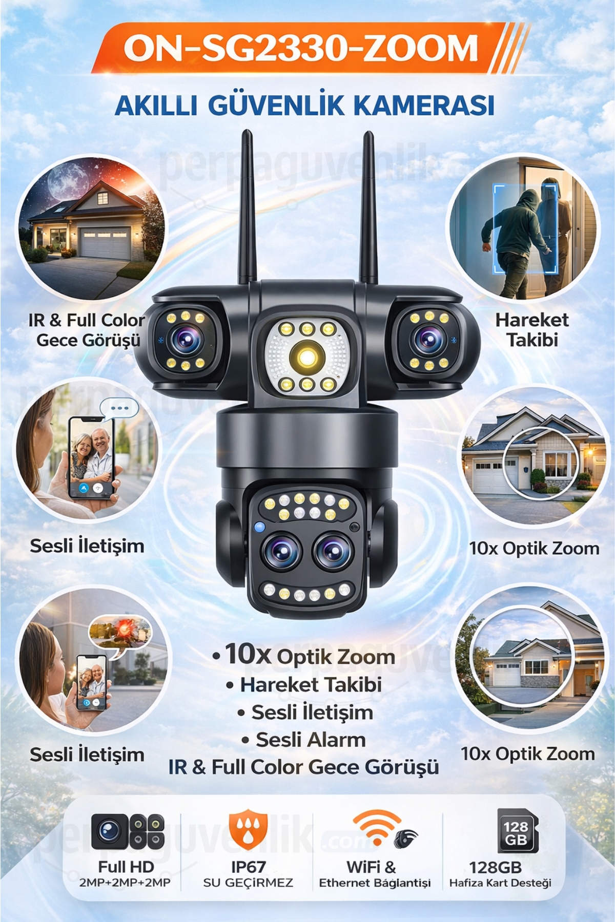 ON-SG2330-ZOOM WİFİ 6MP 3Kameralı 10X Optik Zoom Full Color Gece Görüşlü IP67 PTZ Kamerası Poster perpaguvenlik.com