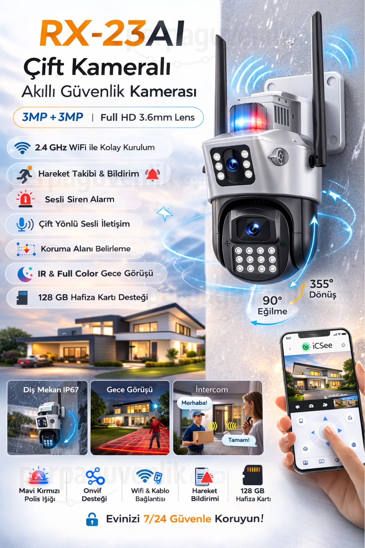 RX-23AI WİFİ 2Kameralı 6MP Renkli Gece Görüşlü Onvif Poster1 IP67